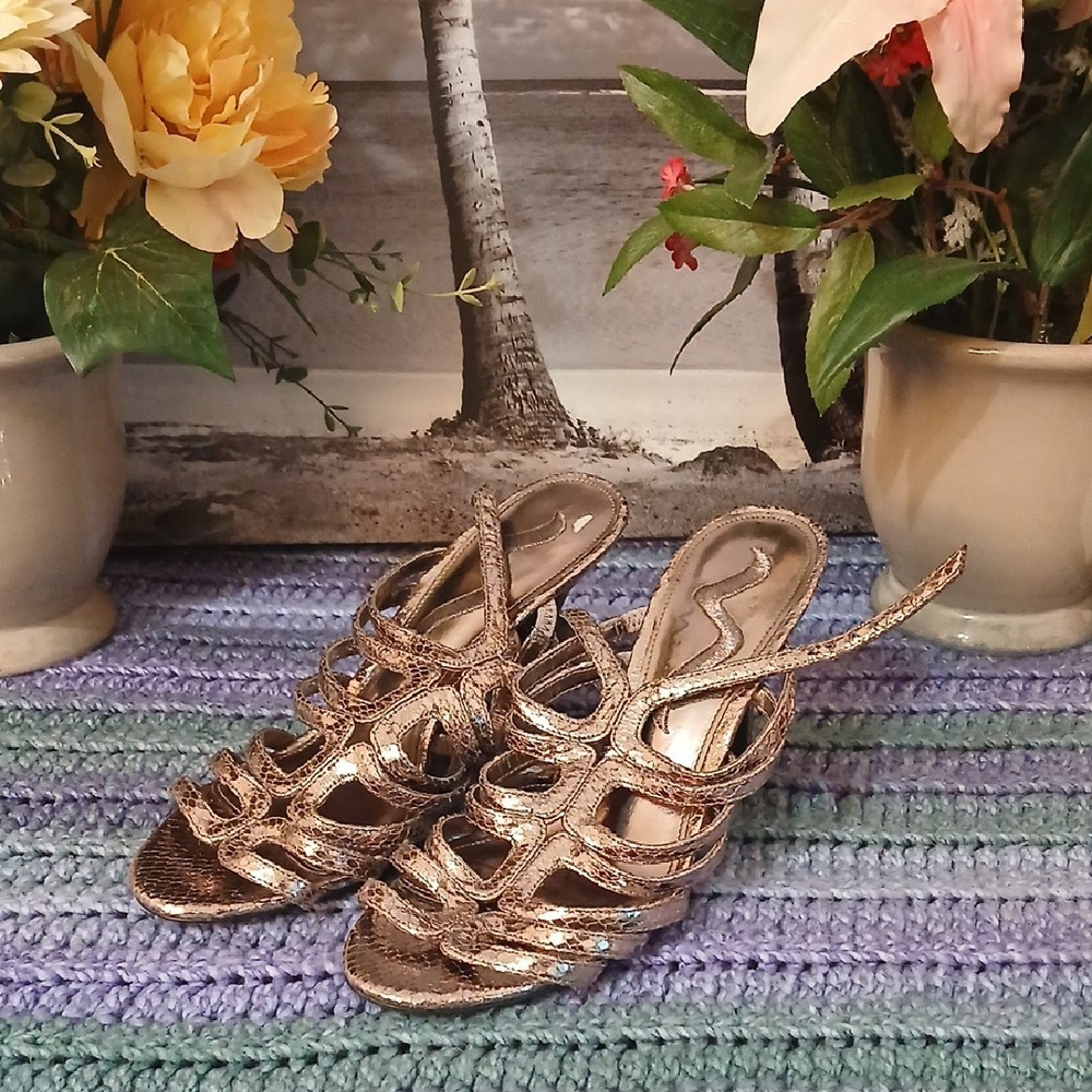 Nina Metallic Bronze Strappy Heels 8.5M